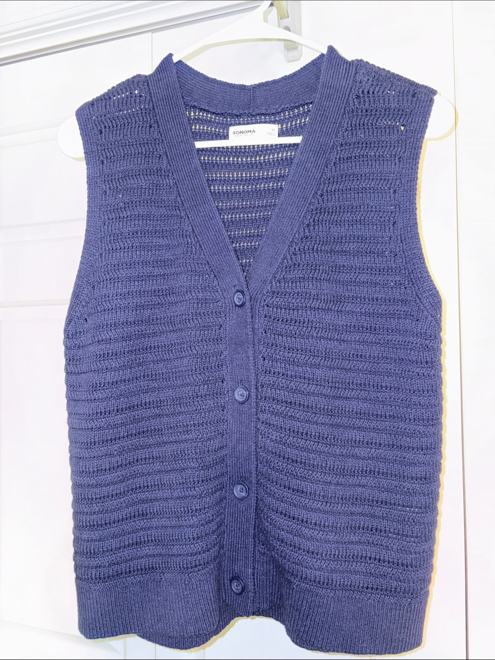 Sonoma Women's Blue Knit Button-Front Sweater Vest